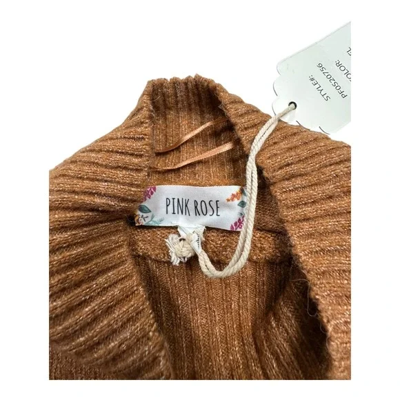 PINK ROSE Caramel Mock Neck Ribbed Knit Sweater Women's Size L - Picture 5 of 9